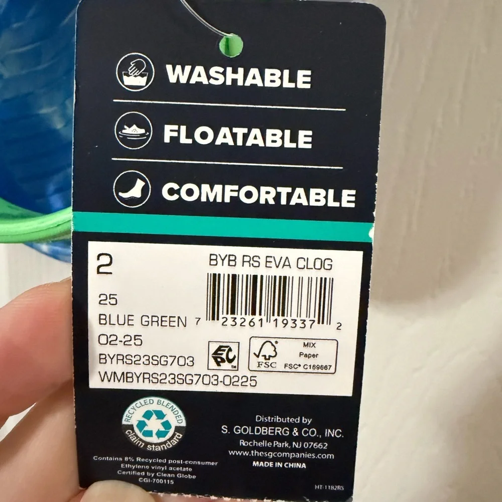 Rugged Shark EVA Clogs Kids Size 2 Blue Green NEW Marble Swirl Water Shoes